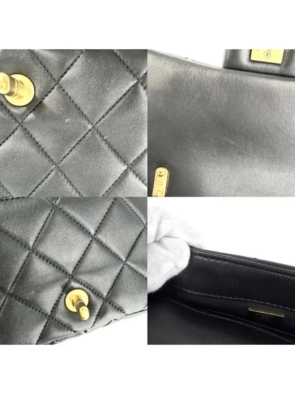Chanel Shoulder Bag Mini Quilted Chain Turnlock Mini CC Logo Lambskin Black